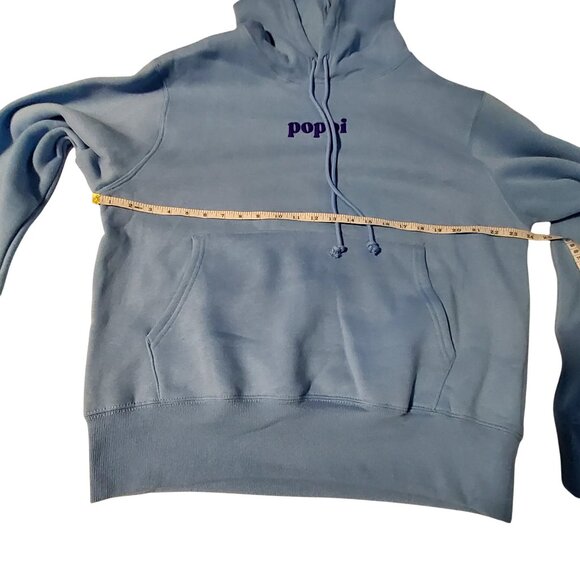 Poppi Light Blue Hooded Sweatshirt Womens Size L Cotton Blend Kangaroo Pocket - Picture 3 of 8